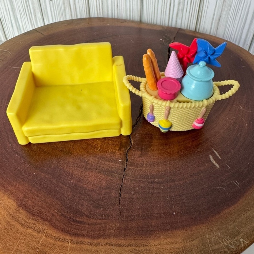 Barbie Yellow Sofa and Picnic Basket Toy Accessories Set